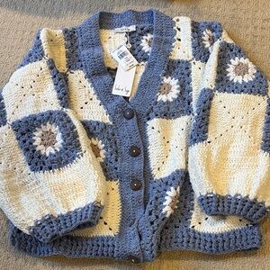 Sadie & Sage Crochet Cardigan in Blue and Cream